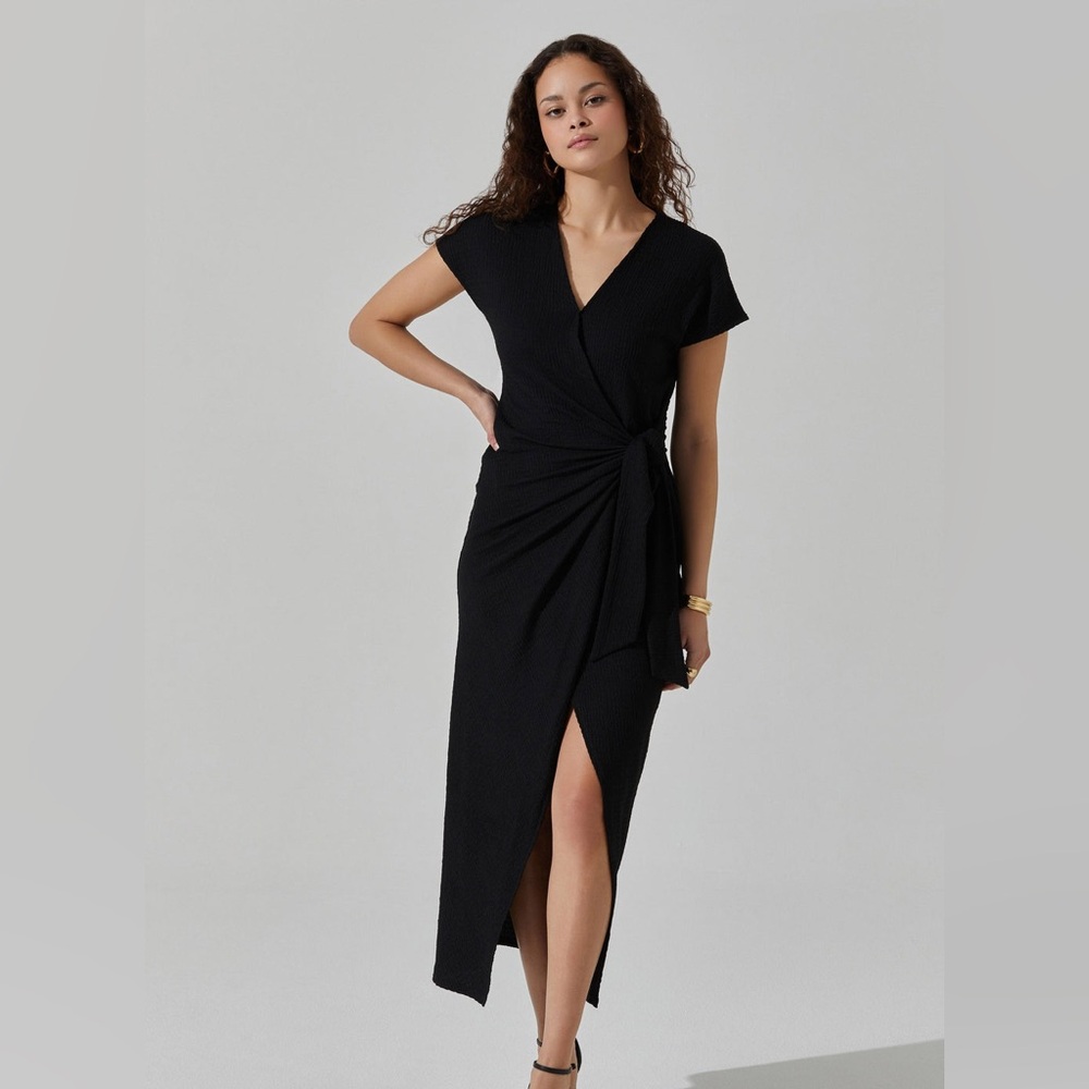 Astr Black Midi Wrap Dress with Side Knot
